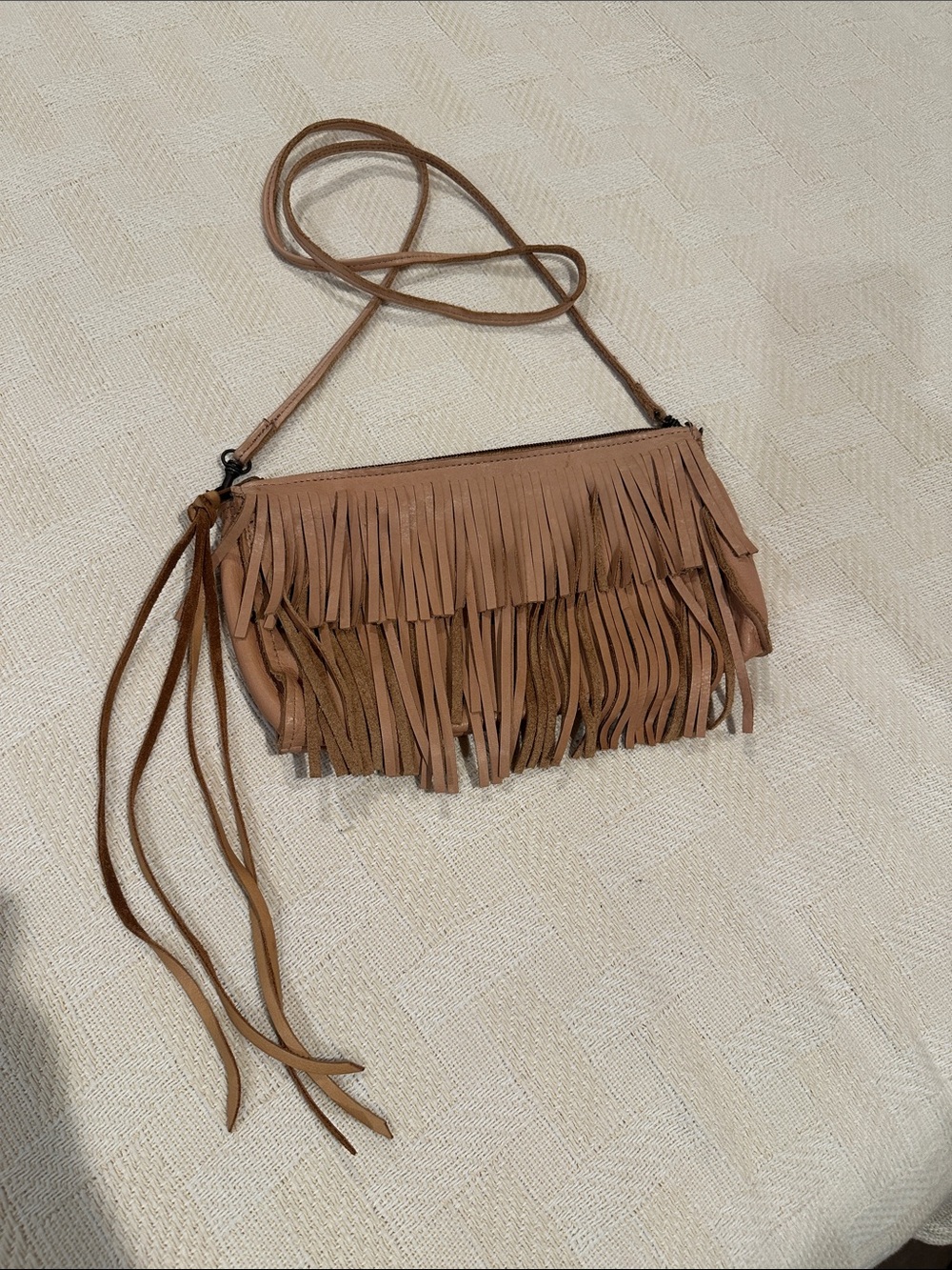 MCFADIN Tan Leather Fringe Crossbody Bag Boho Western Cowgirl Rodeo Country